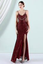 Robe de bal fourreau à sequins avec fente