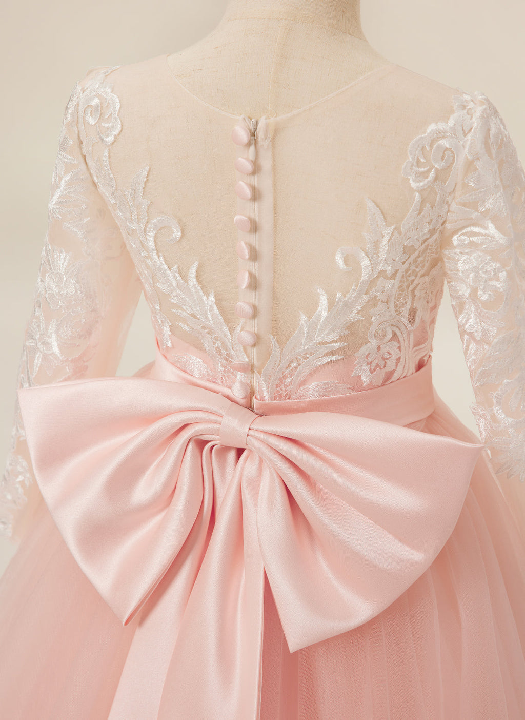 Vestidos de niña de las flores de corte A, manga larga, encaje y tul, color rosa (2003227575) 