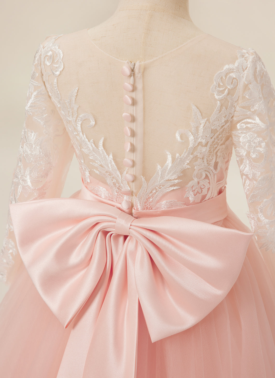 Vestidos de niña de las flores de corte A, manga larga, encaje y tul, color rosa (2003227575) 
