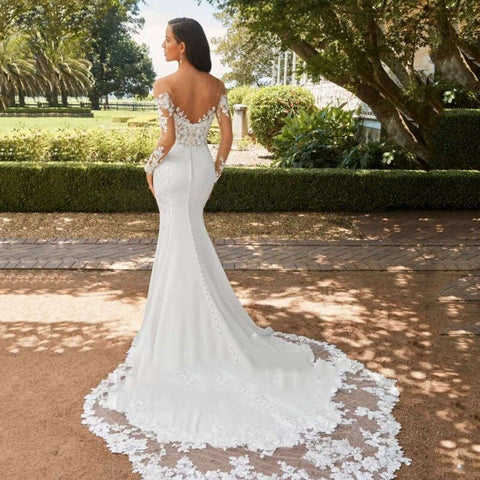 Mermaid Wedding Dresses For Women Sexy Backless Sweet Heart Bridal Gown White Lace Long Sleeve A-Line Vestidos De Novia