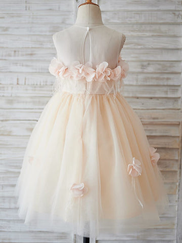 Vestido de princesa/vestido de tul hasta la rodilla para niña de las flores 
