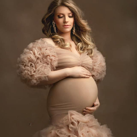 Vestidos de novia y maternidad con volantes florales, abertura sexy, mangas abullonadas, elásticos, hechos a medida, estilo sirena, para fiesta.