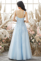 Vestido largo de fiesta de tirantes finos con corte en A