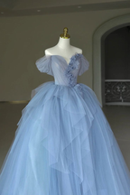 Robe de bal bleue à appliqués en tulle féerique, robe d'anniversaire Y7682