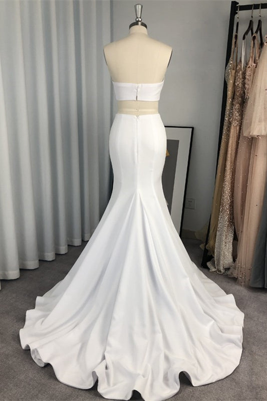 Robe de bal blanche sirène longue deux pièces sans bretelles