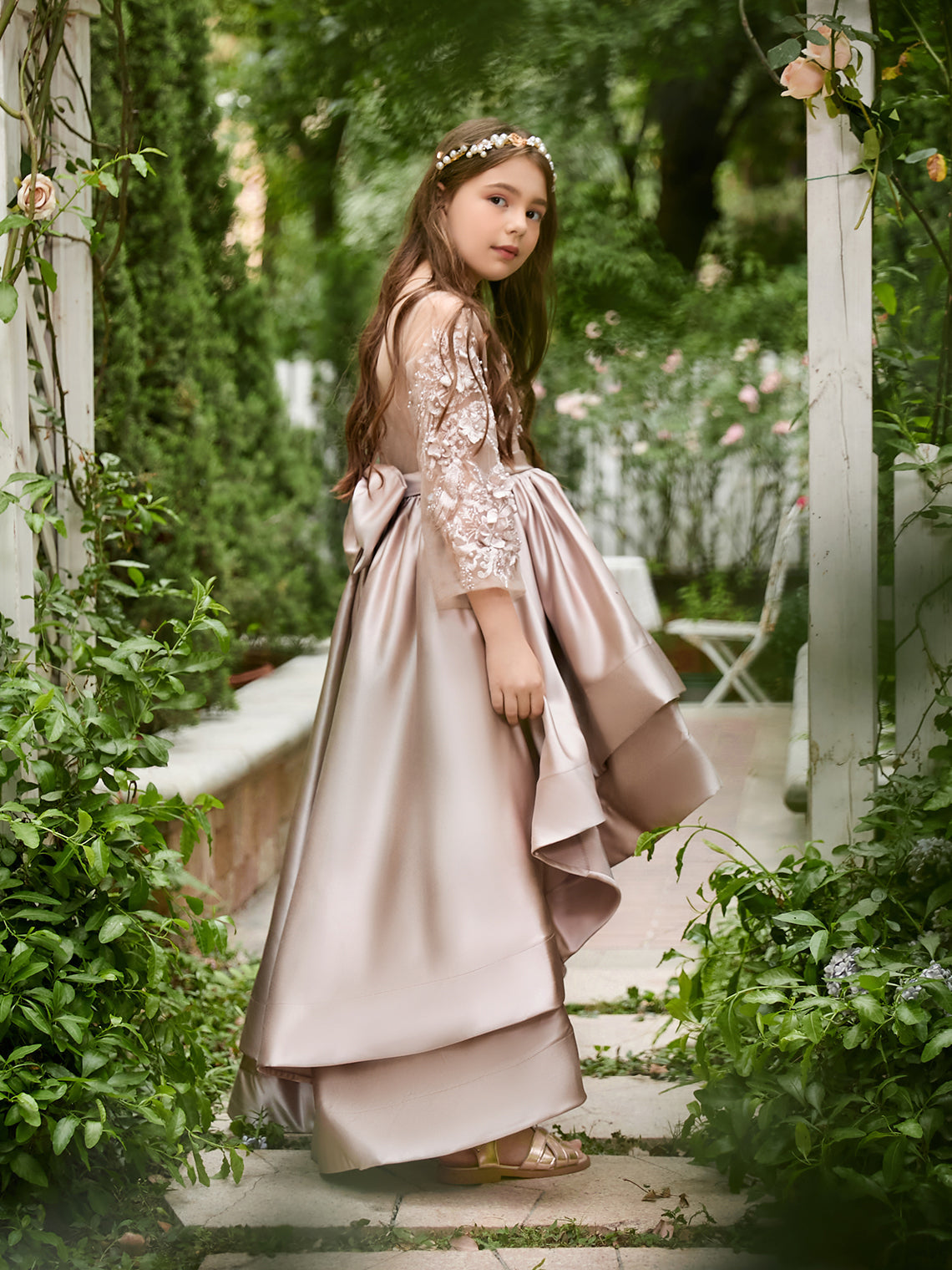 Vestido asimétrico de satén de corte A para niña de las flores 