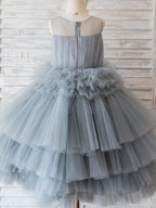 Vestido de princesa/vestido de tul hasta la rodilla para niña de las flores 