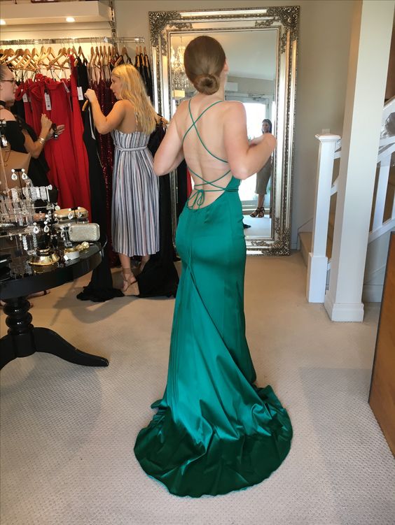 Robe de soirée longue sirène verte, robe de cérémonie Y640