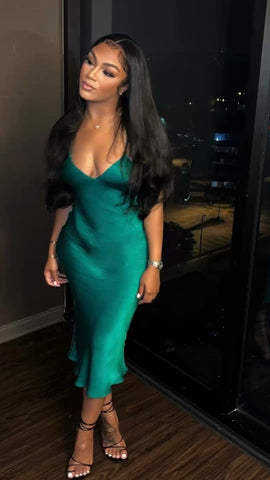 Robe de soirée sexy en soie à fines bretelles pour un 18e anniversaire (Y639)