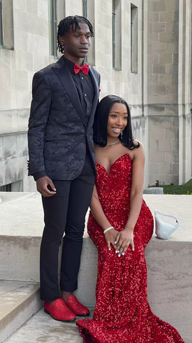 Robe de soirée sirène rouge à paillettes brillantes, robe de cérémonie élégante Y663