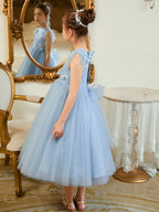Vestido de baile/princesa de satén y tul azul hasta la rodilla (2003225970) 