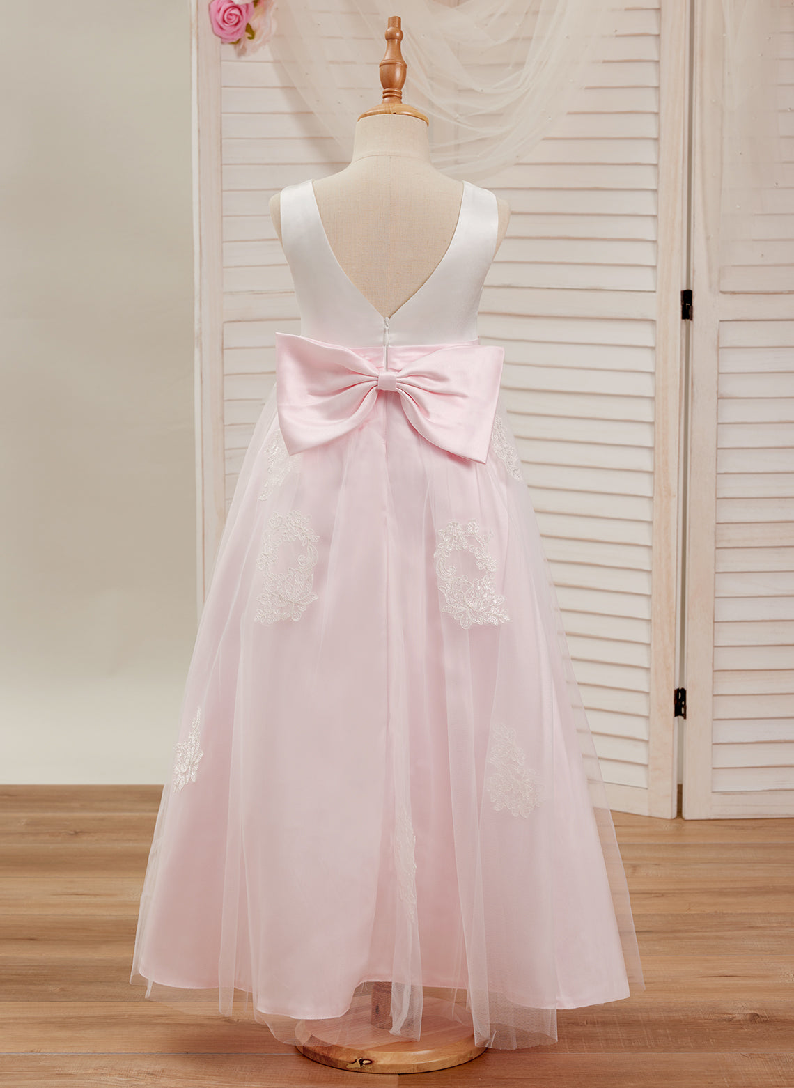 Vestido rosa de corte A, largo hasta el tobillo, de tul satinado (2003227111) 