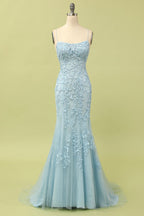 Robe de bal longue sirène violet clair avec appliques