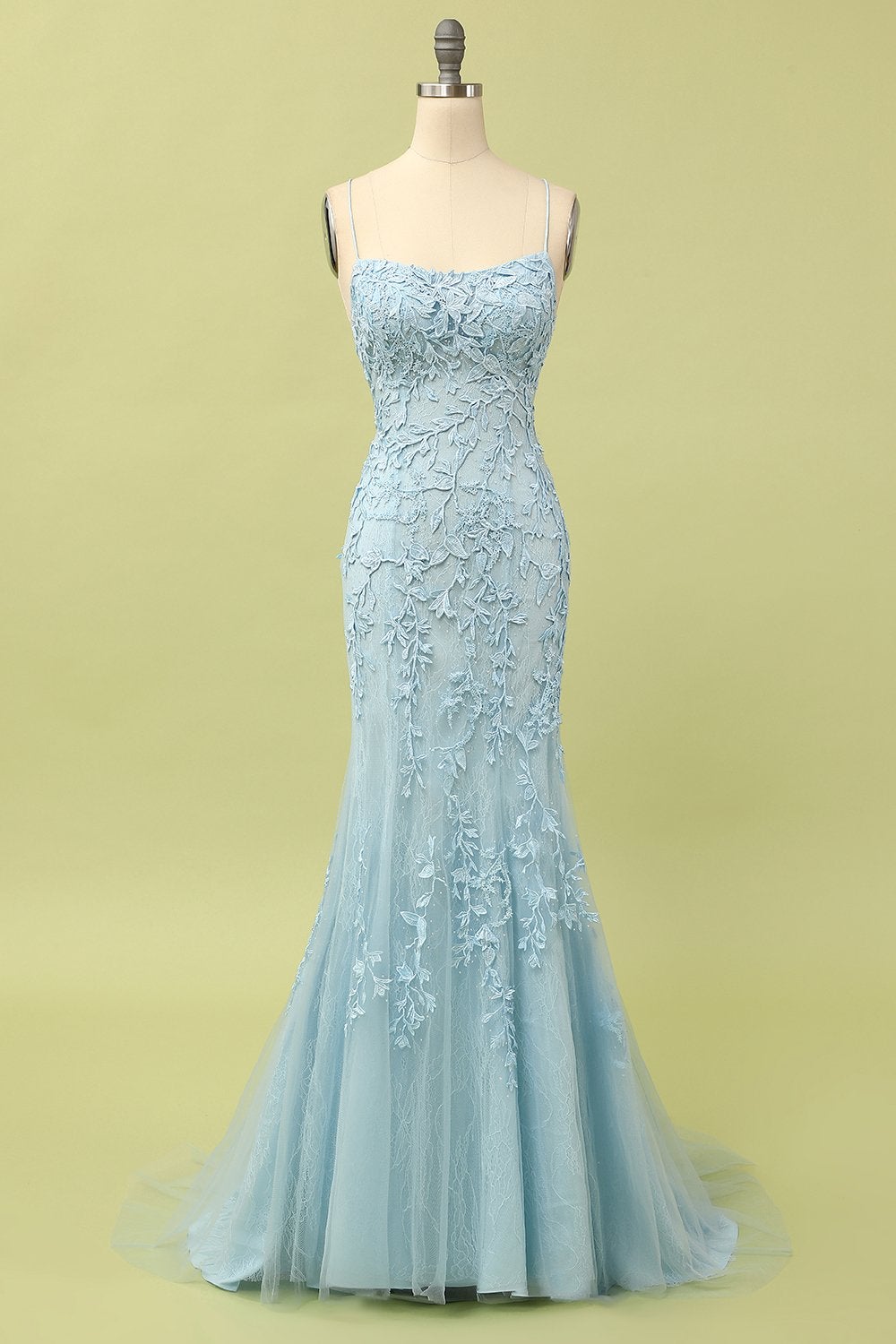 Robe de bal longue sirène violet clair avec appliques