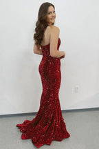 Robe de bal longue sirène à sequins fuchsia