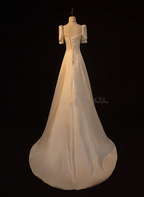 Elegante vestido de fiesta de boda de satén blanco corte A, vestido largo de graduación, vestido de noche Y7546