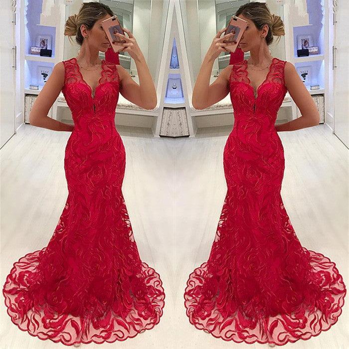 Sleeveless Mermaid Prom Dress With Lace Evening Gowns