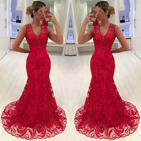 Robe de bal sirène sans manches avec robes de soirée en dentelle