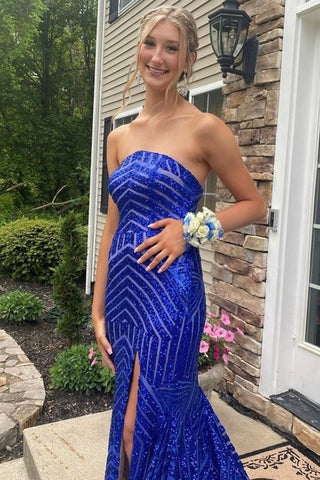 Sky Sequins Strapless Long Prom Dress