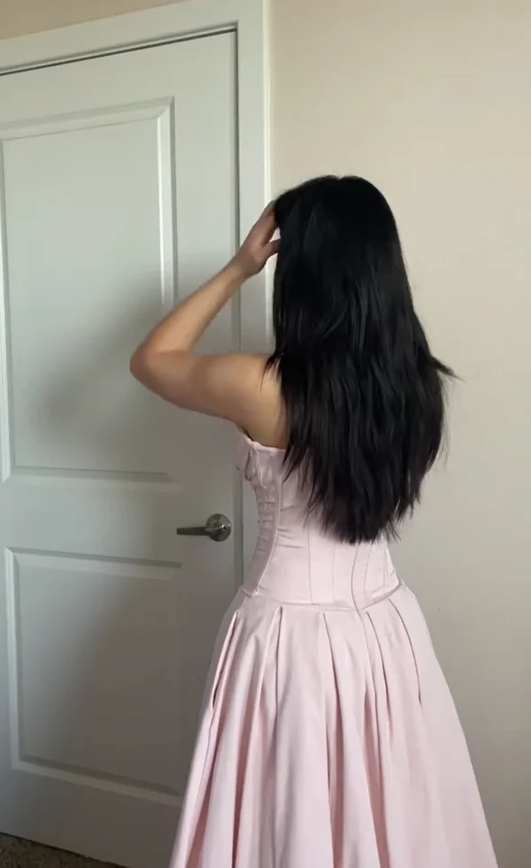 Vestido largo rosa sin tirantes corte A para baile de graduación, elegante vestido de noche, atuendo de cumpleaños Y7531