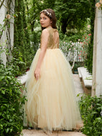 Vestido de princesa/de princesa de tul hasta el suelo para niña de las flores, color champán 