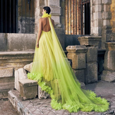 Vestido largo con escote pronunciado y espalda descubierta, bata de tul, vestido de maternidad, vestido de graduación, bata de novia para la mañana, vestido privado