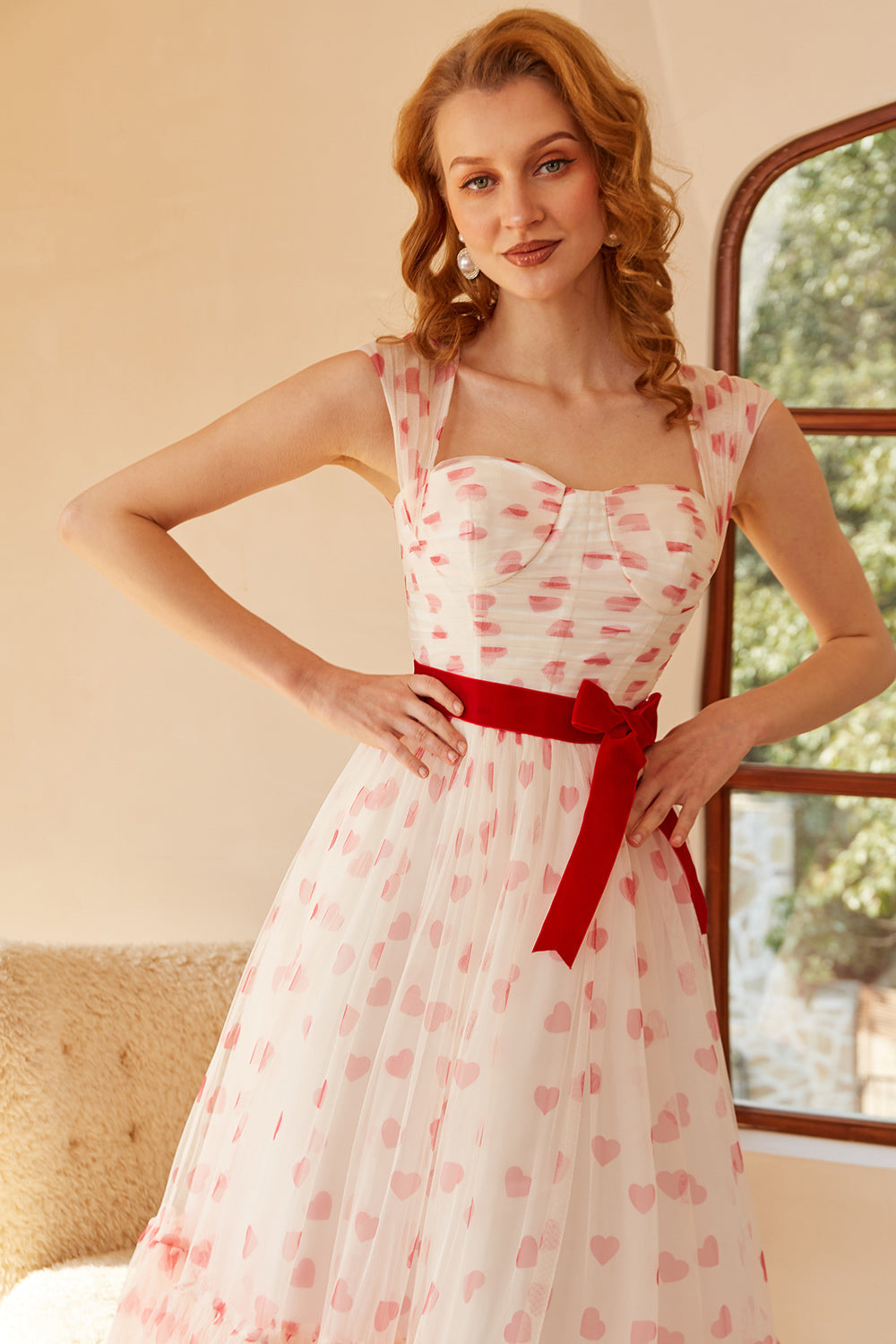 Robe de bal longue princesse trapèze décolleté cœur avec nœud papillon