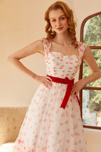 Robe de bal longue princesse trapèze décolleté cœur avec nœud papillon