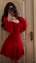 Vestido de fiesta sexy rojo de encaje con mangas acampanadas Y7655