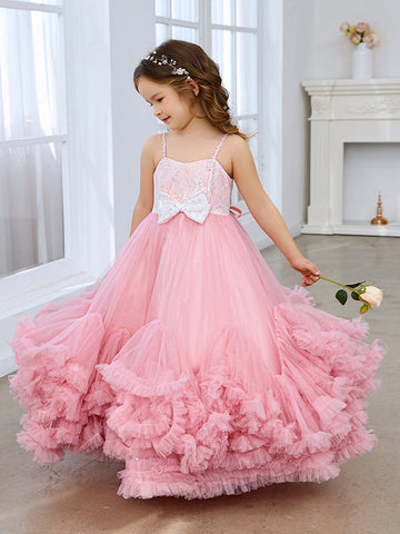 Vestido rosa de tul hasta el suelo para niña de las flores 