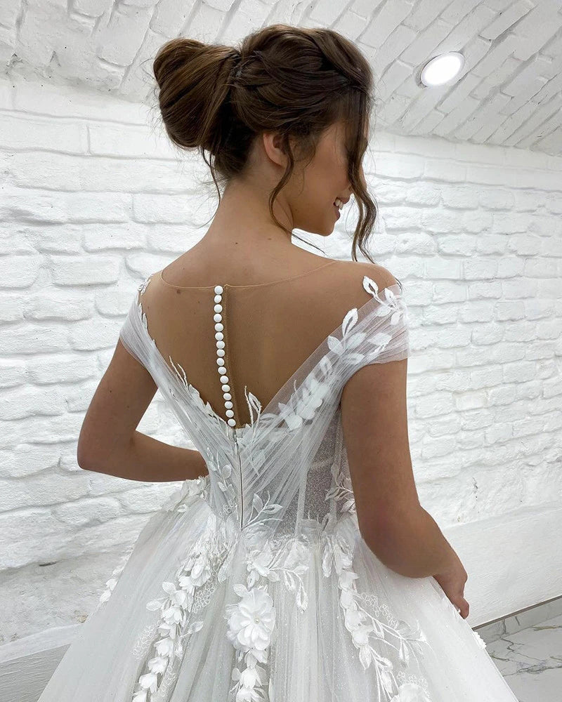 Gorgeous Women's Wedding Dresses A-Line 3D Lace Applique Bohemian Bridal Gowns Princess Formal Beach Party Sexy V-Neck 2023 Robe