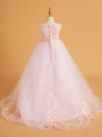 Vestido rosa con cola de tul y encaje (2003227825) 