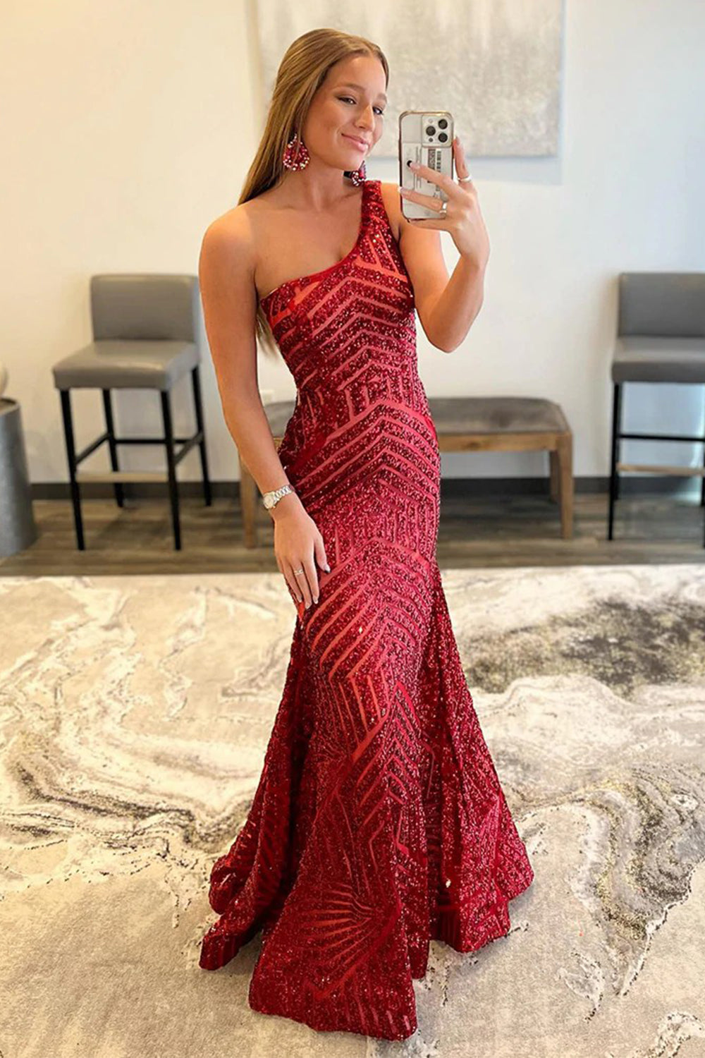 Robe de bal sirène à sequins asymétrique