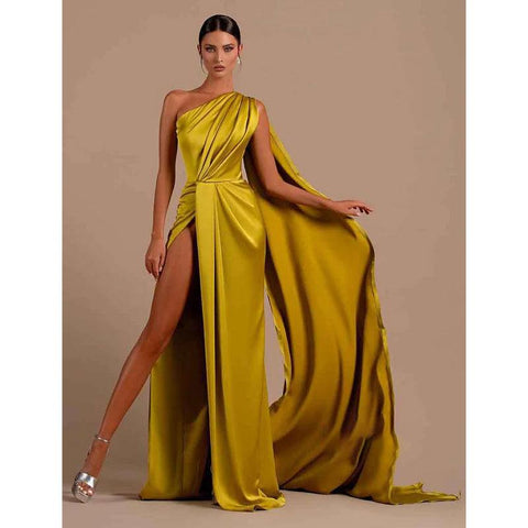 Vestido de fiesta formal largo con abertura alta y un solo hombro único 