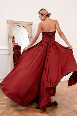 Vestido de graduación sin tirantes con lentejuelas reales