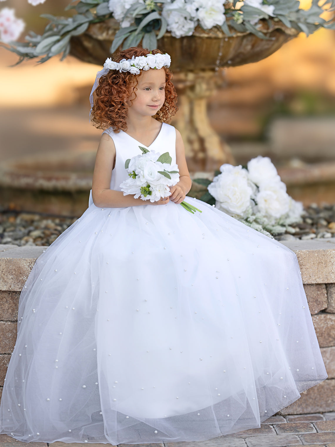 Elegante vestido de princesa de satén y tul para niña de las flores 