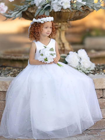 Elegante vestido de princesa de satén y tul para niña de las flores 