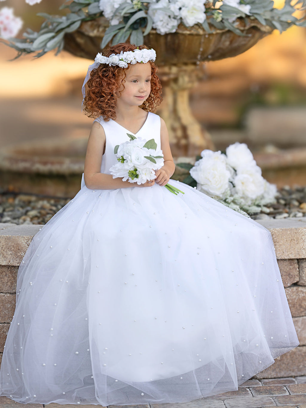 Elegante vestido de princesa de satén y tul para niña de las flores 