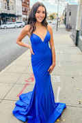 Robe de bal sirène bleu roi simple