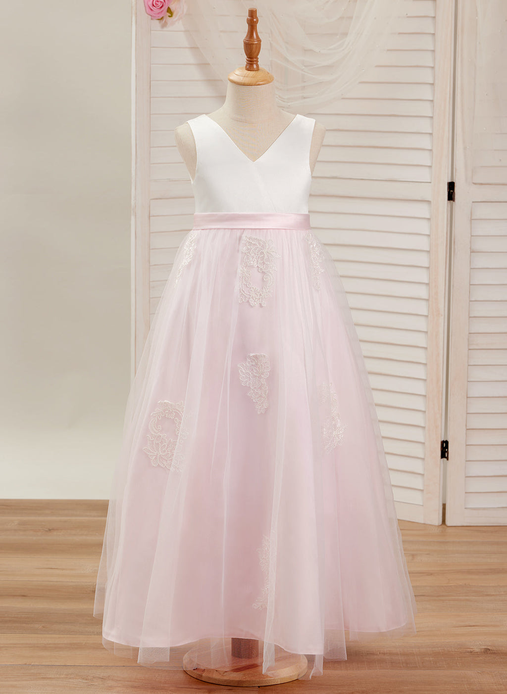 Vestido rosa de corte A, largo hasta el tobillo, de tul satinado (2003227111) 