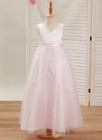 Vestido rosa de corte A, largo hasta el tobillo, de tul satinado (2003227111) 
