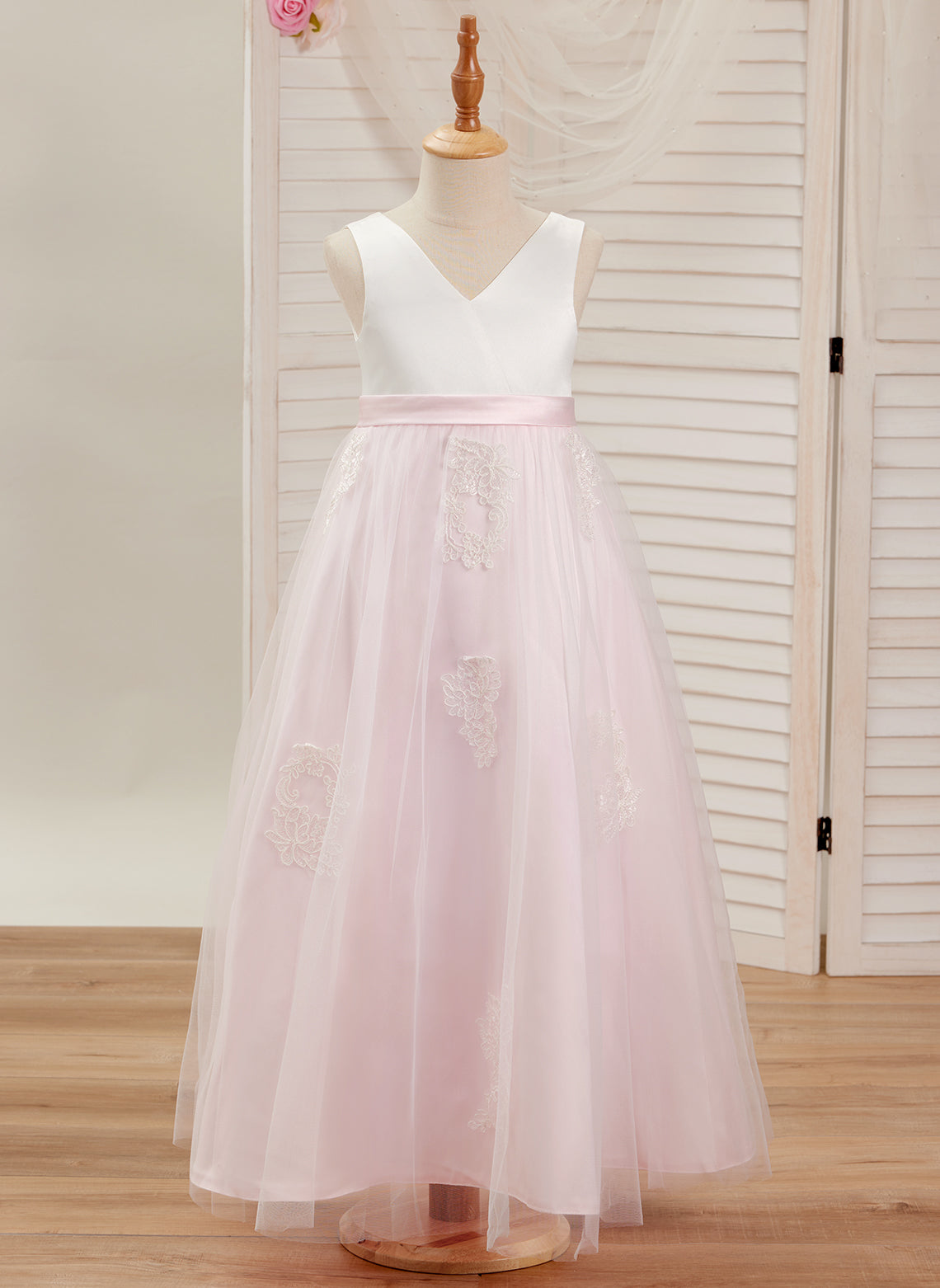 Vestido rosa de corte A, largo hasta el tobillo, de tul satinado (2003227111) 
