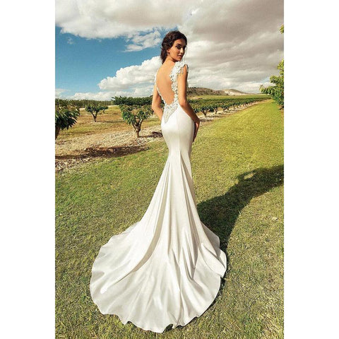 Vestido de fiesta de boda de sirena, sencillo y sexy, sin espalda y sin mangas