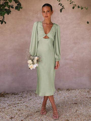 Vestido de dama de honor de satén de alta calidad con espalda descubierta y cordones, elegante vestido de noche para mujer 