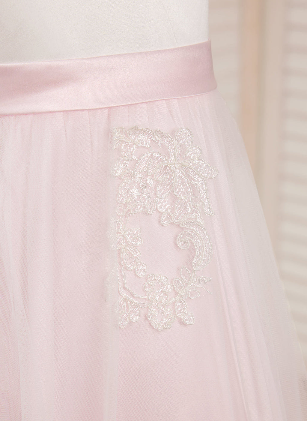 Vestido rosa de corte A, largo hasta el tobillo, de tul satinado (2003227111) 