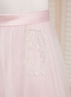 Vestido rosa de corte A, largo hasta el tobillo, de tul satinado (2003227111) 