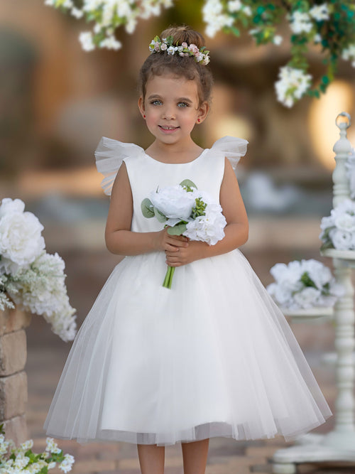 A-line Satin Tulle Knee-length Flower Girl Dress