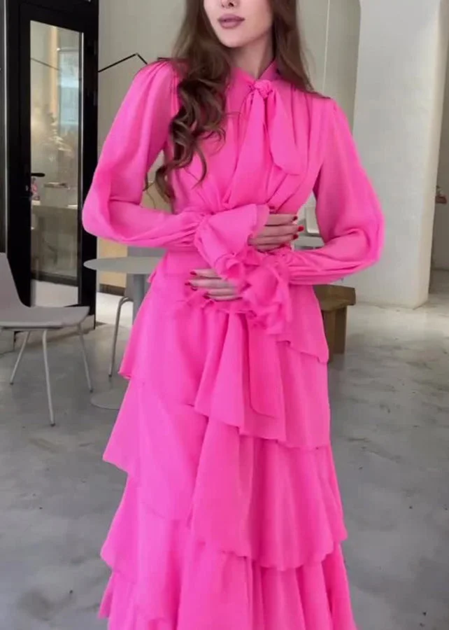 Vestido largo de fiesta elegante con volantes y capas de gasa Y7617