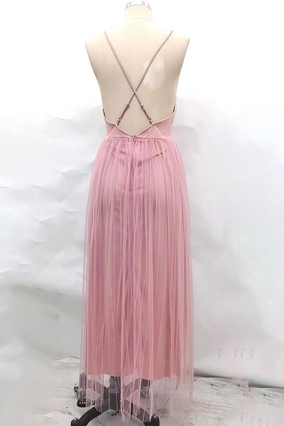 Vestidos de noche sexis de color liso, sin espalda, de malla y con escote en V 