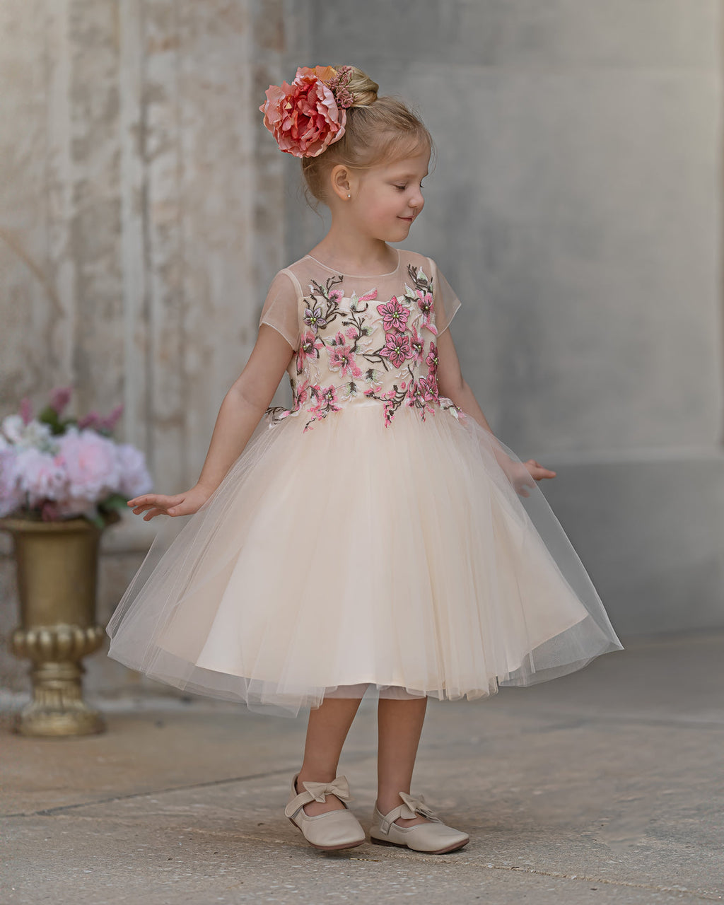 Vestido de niña de las flores de tul corte A hasta la rodilla 
